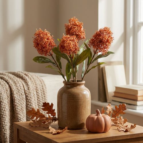Flores artificiales Skimmie color naranja, Skimmia Japonica, aspecto seco, 59 cm, 3 unidades. | Floristik24.es