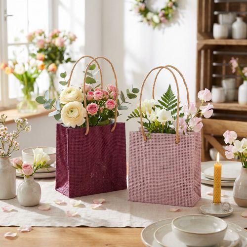 Bolsas de regalo de papel con asas rosa burdeos 12x12cm 8uds | Floristik24.es