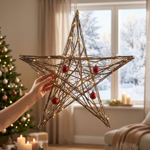 Estrella decorativa de ramitas de nochebuena para colgar 60cm | Floristik24.es