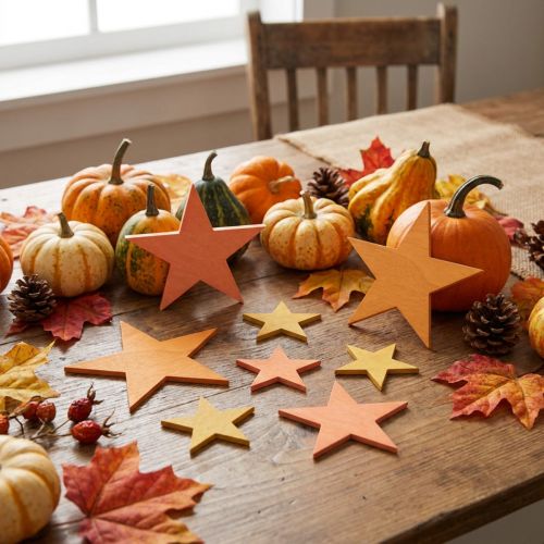 Decoración para esparcir estrellas madera naranja 3 colores Ø3,5/5,5/7cm 48 uds | Floristik24.es