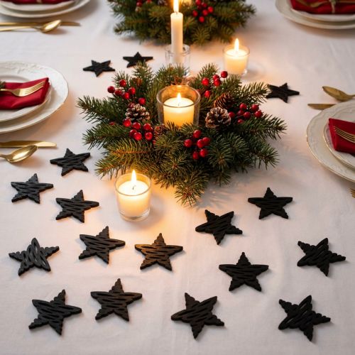 Decoración dispersa estrellas negras madera navideña Ø4cm 72 piezas | Floristik24.es