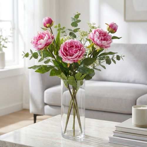 Peonías Flores Artificiales De Tallo Largo Rosa 70cm 3uds | Floristik24.es