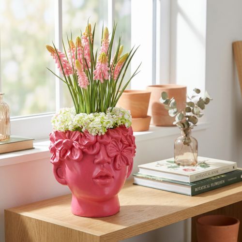 Busto de poliresina con forma de cabeza de planta, color rosa, 13,5 x 13 x 14 cm | Floristik24.es