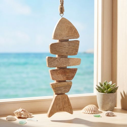 Pez de madera para colgar yute marítimo natural 27cmx2cmx10cm | Floristik24.es