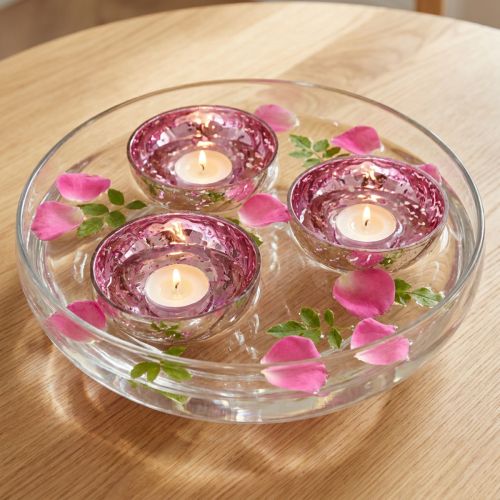 Artículo Portavelas flotante de cristal plateado y morado, Ø7 cm, 3 unidades