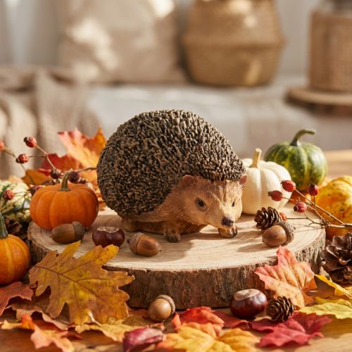 Figura decorativa de erizo, otoño, pintada a mano, marrón, 14×9,5×9 cm | Floristik24.es
