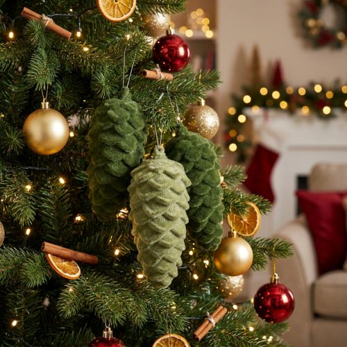 Piñas verdes decorativas, perchas, decoración navideña, juego de 6 | Floristik24.es