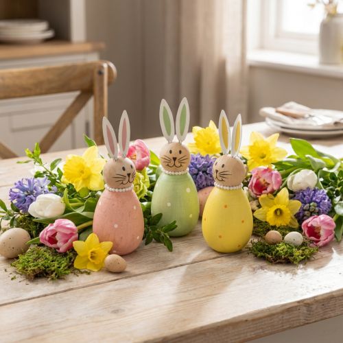 Figuras decorativas de conejo con diseño de huevo para una decoración primaveral del hogar, 12 cm, 3 piezas | Floristik24.es