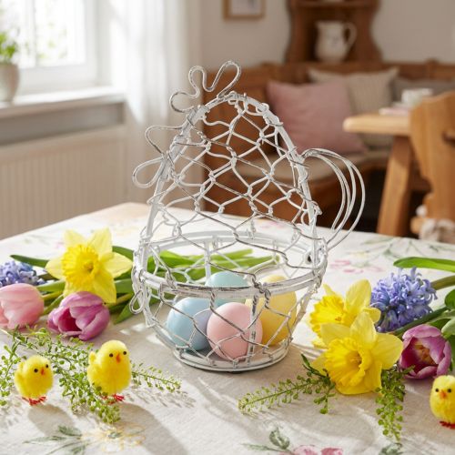 Cesta de alambre con forma de pollito para huevos de Pascua. Un complemento encantador para la decoración de Pascua. 14 cm. | Floristik24.es