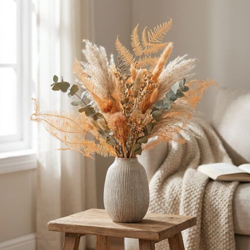 Artículo Rama de helecho, helecho preservado, decoración seca para arreglos florales, 60 cm, 10 unidades