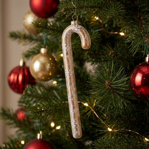 Artículo Adorno de cristal con forma de bastón de caramelo, decoración navideña nostálgica para el árbol, 22 cm.