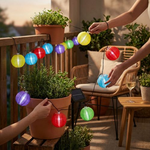 Linterna solar cadena LED de colores 4,5m 10 bombillas blanco frio | Floristik24.es