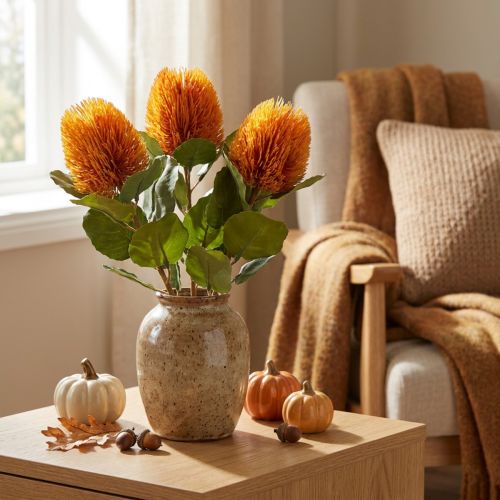 Flores artificiales, Banksia, Proteaceae Naranja L58cm H6cm 3 uds | Floristik24.es