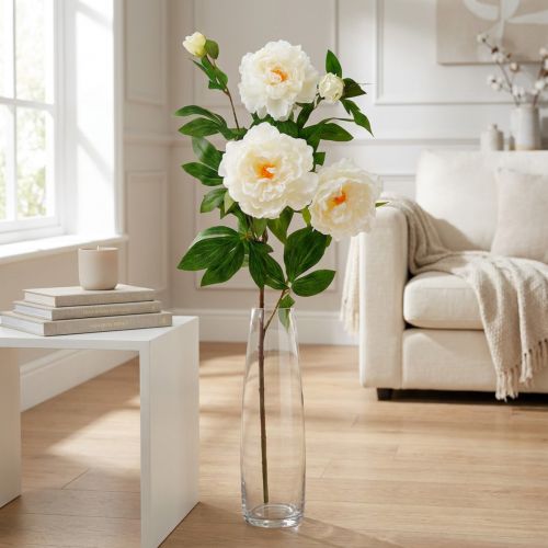 Peonía de seda artificial color crema blanco 135 cm | Floristik24.es