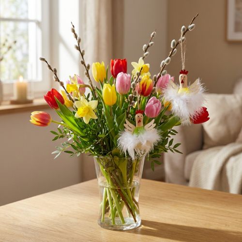 Pollo decorativo Decoración de Pascua para colgar decoración de madera H8cm 6 piezas | Floristik24.es