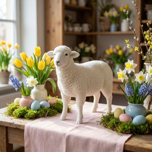 Oveja figura decorativa decoración de mesa Pascua blanco flocado 30×28cm | Floristik24.es