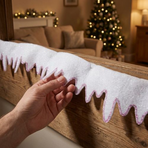 Artículo Guirnalda de carámbanos de vellón de nieve con borde brillante 13×180cm 3 piezas