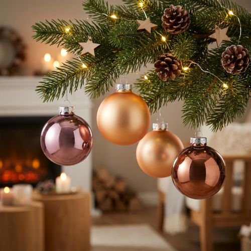 Bolas de árbol de Navidad de cristal rosa albaricoque Ø6cm 24 piezas | Floristik24.es