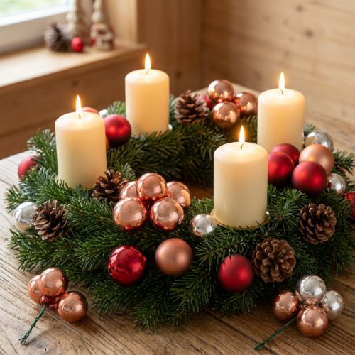 Espejo Bayas Navidad Cristal Albaricoque Plata Ø40mm 32 piezas | Floristik24.es