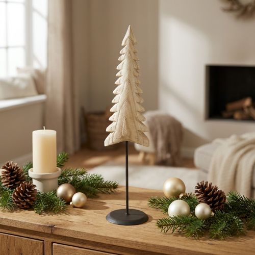Artículo Adorno de árbol de Navidad de madera natural para colocar de pie H41cm