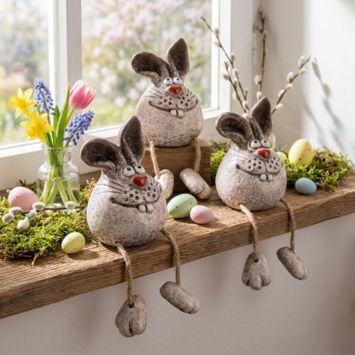 Taburete con borde de conejo decorativo de cerámica Bunny 6,5×7×9,5cm 3 piezas | Floristik24.es