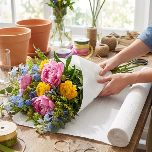Papel crepé para floristería, blanco, 50 x 250 cm, 5 unidades | Floristik24.es
