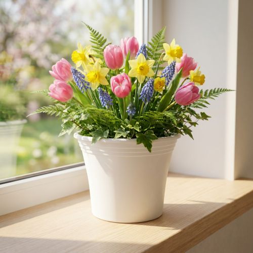 Maceta de plástico “Irys” blanca, Ø17cm, H14cm, 1 unidad. | Floristik24.es