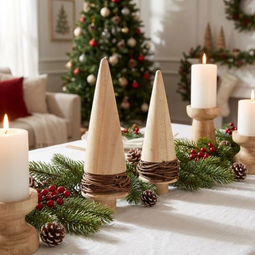 Árbol de Navidad madera natural decoración de mesa Navidad H18cm 2 piezas | Floristik24.es