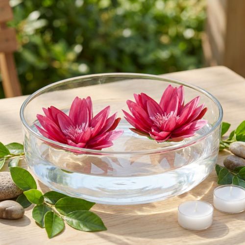 Nenúfar flotante artificial para mesa, decoración fucsia, Ø15cm, 2 unidades | Floristik24.es