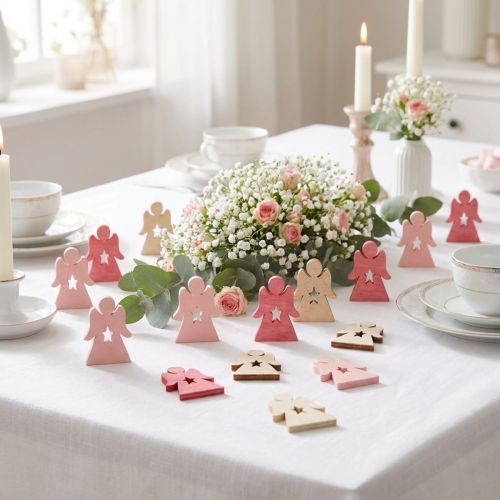 Ángel de madera para esparcir rosa, rosa, blanco 4cm 72 piezas | Floristik24.es