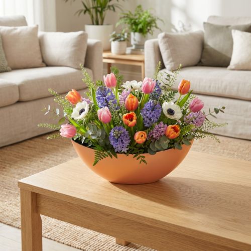 Bol/maceta decorativa, color albaricoque, 39 cm x 12 cm, 13 cm de alto. | Floristik24.es