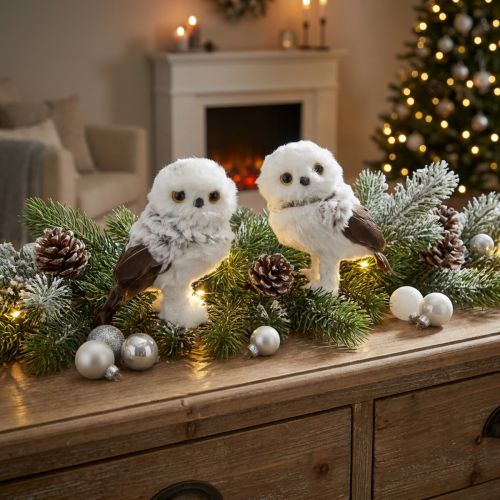 Figura decorativa de búho nival, pareja de búhos, blanco y marrón, 12 cm de alto, 2 piezas | Floristik24.es