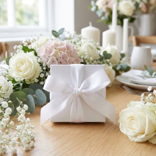 Cinta decorativa para regalo, cinta blanca con orillo, 25 mm, 3 m, 10 unidades | Floristik24.es