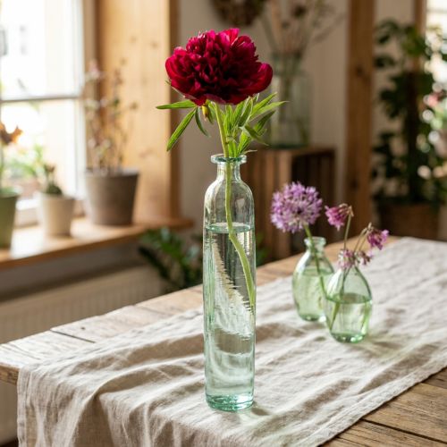 Jarrón decorativo con forma de botella, de cristal, transparente/verde, estilo retro, Ø6,5 cm, H30 cm. | Floristik24.es