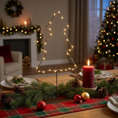 Árbol de Navidad LED, funciona con pilas, decoración de mesa para interiores, 47 cm | Floristik24.es