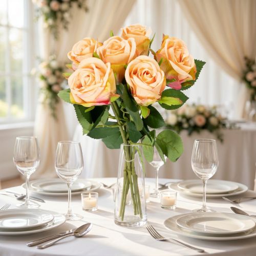 Ramo de rosas artificiales de aspecto realista, de larga duración, para decoración de bodas, 44 cm, 6 piezas | Floristik24.es