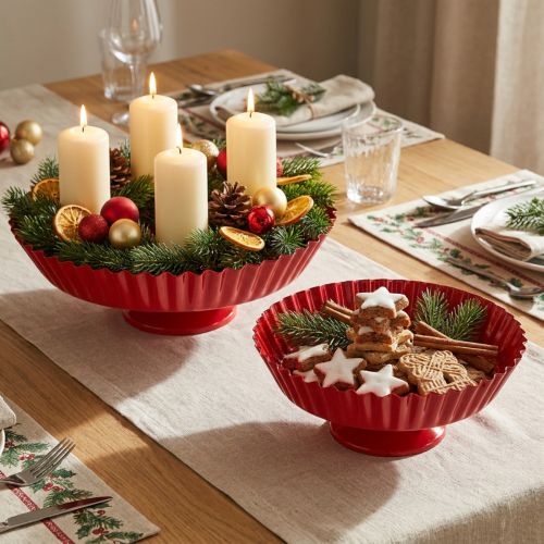 Plato de metal decorativo retro con pie Rojo Ø24cm 2uds | Floristik24.es