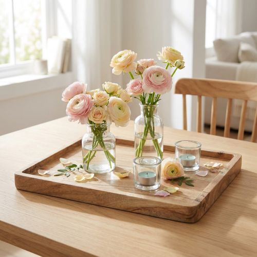 Bandeja decorativa, madera de acacia, rectangular, acabado natural, 30×25 cm | Floristik24.es