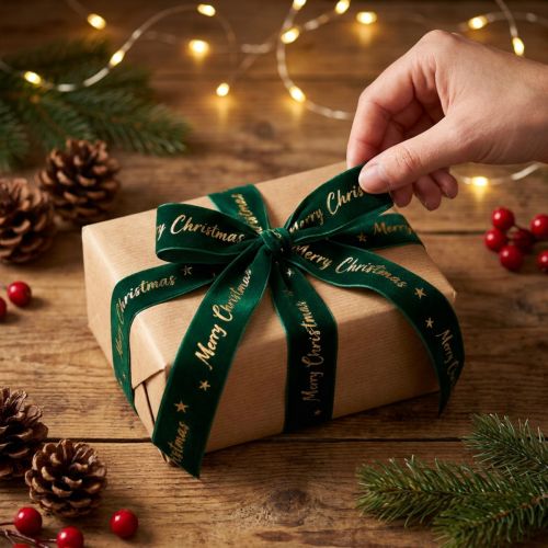 Cinta de regalo, cinta navideña, cinta de terciopelo Verde Feliz Navidad 25mm 20m | Floristik24.es