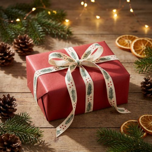 Artículo Cinta rizada sostenible para regalo de Navidad con verde abeto 10 mm 100 m