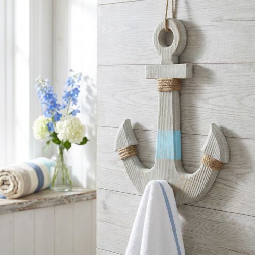 Ancla para colgar, gancho de decoración marítima, decoración de baño de madera, aspecto vintage H39cm | Floristik24.es