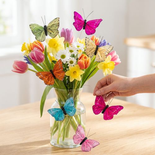Artículo Mariposas decorativas en alambre para decoraciones de mesa coloridas, 7 cm, 12 piezas