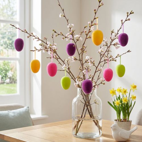 Huevos de Pascua para colgar flocados 4 colores 9,5 cm 8 piezas | Floristik24.es