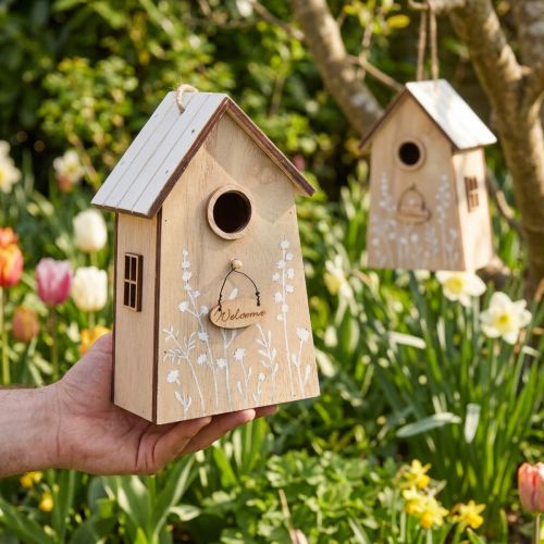 Decoración para casita de pájaros colgante blanco natural 14,5cm 2uds | Floristik24.es