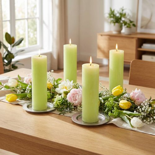 Velas lisas verde lima Velas cónicas 50×300mm 4 piezas | Floristik24.es