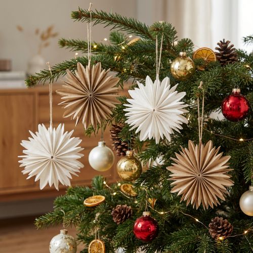 Estrellas de papel blancas y marrones de 16 cm, decoración navideña, juego de 6 | Floristik24.es