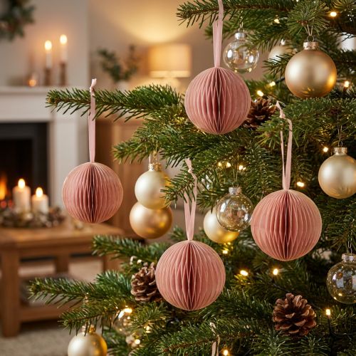 Bolas navideñas de nido de abeja, color rosa albaricoque, 7 cm, 4 piezas, decoración | Floristik24.es