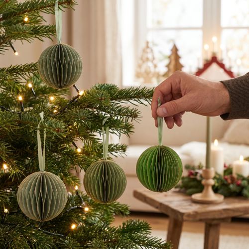 Bolas de Navidad, bolas de nido de abeja de papel, verde y dorado, 7 cm, 4 piezas, decoración | Floristik24.es