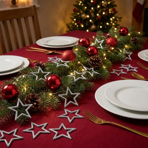 Estrellas decorativas poinsettias purpurina plateada 4,5cm 120uds | Floristik24.es