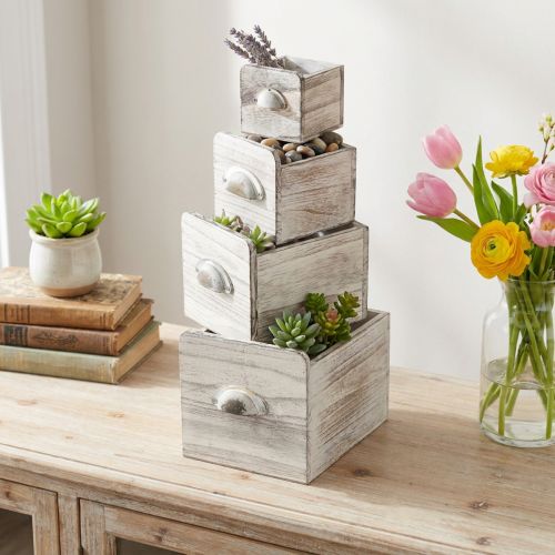 Cajoneras de madera con tiradores – Solución de almacenamiento elegante y funcional – Juego de 4 | Floristik24.es